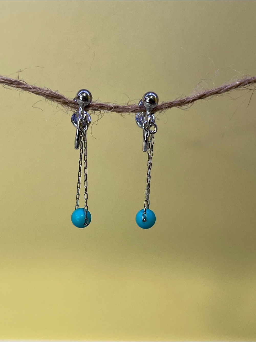 Silver Chain Drop Earrings with Turquoise Blue Beads